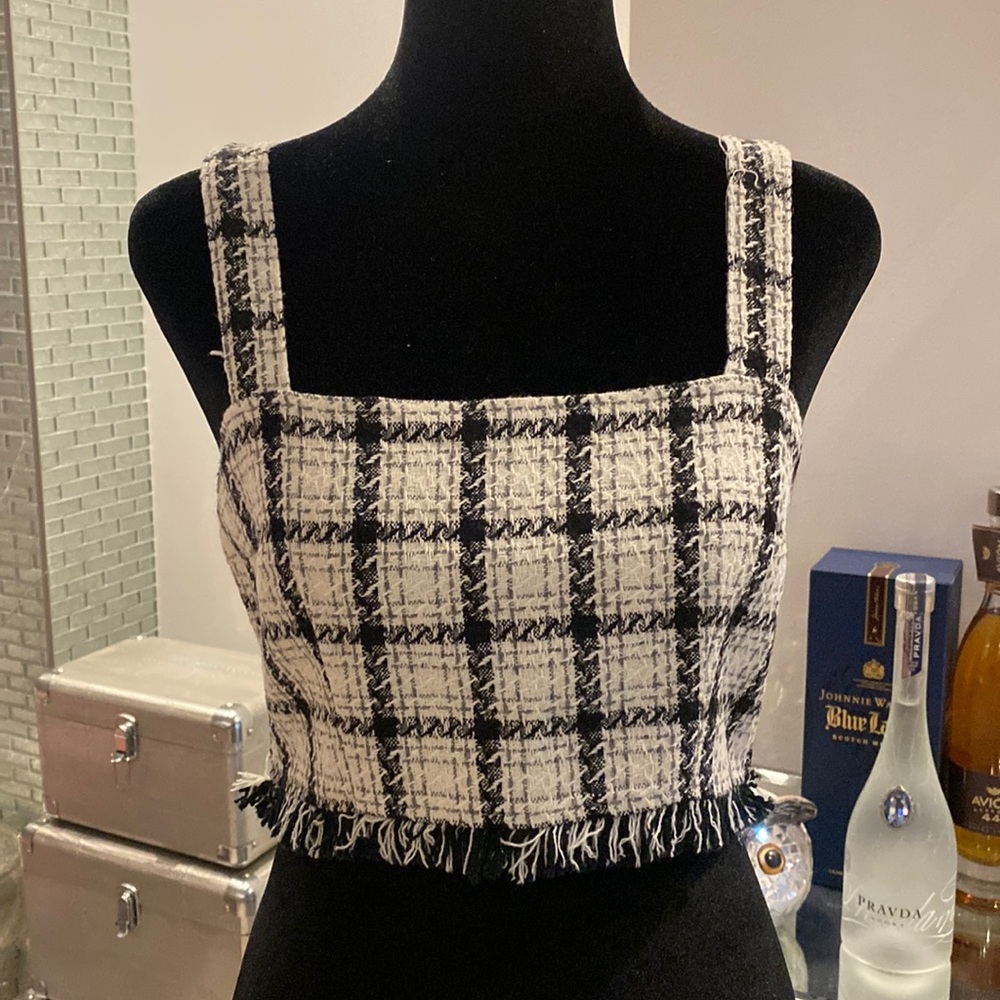 NWT black and white tweed plaid crop top.